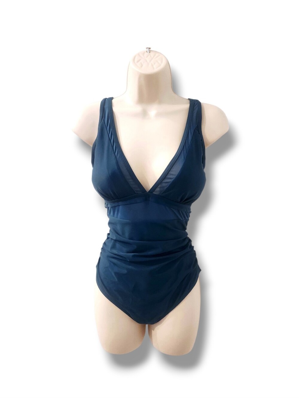 Peacock Blue One Piece Swimsuit With Mesh Cutout | M